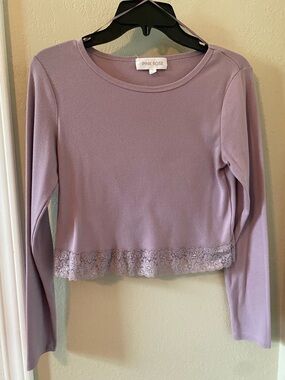Pink Rose Lavender Long-Sleeve Lace-Hem Top size Large